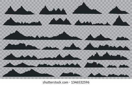Mountains silhouettes on the white background. Vector set of outdoor design elements.