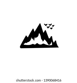 Mountains silhouettes on the white background. Vector set of outdoor design elements.