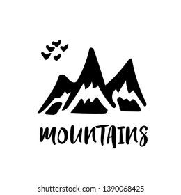 Mountains silhouettes on the white background. Vector set of outdoor design elements.