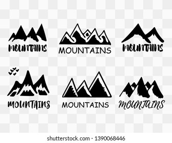 Mountains silhouettes on the white background. Vector set of outdoor design elements.