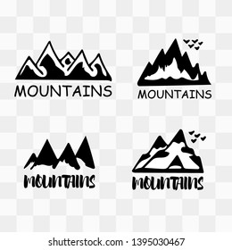 Mountains silhouettes on the white background. Vector set of outdoor design elements.