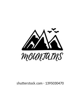 Mountains silhouettes on the white background. Vector set of outdoor design elements.