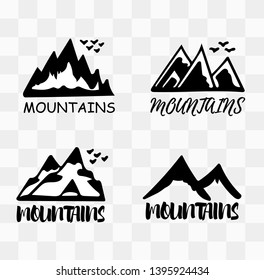 Mountains silhouettes on the white background. Vector set of outdoor design elements.