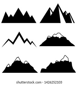 Mountains silhouettes on the white background. Vector set of outdoor design elements.