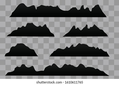 Mountains silhouettes on the white background. Vector set of outdoor design elements.