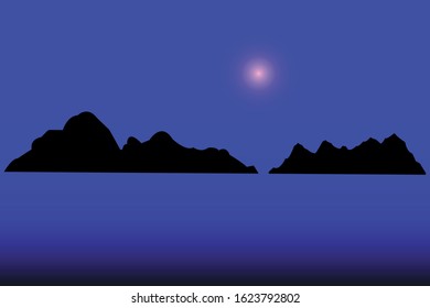 Mountains silhouettes on the white background. Wide semi-detailed panoramic silhouettes of highlands, mountains and rocky landscapes. Isolated Row of Mountains in Vector Illustration