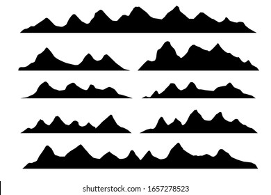 Mountains silhouettes on the white background. Isolated Row of Mountains in Vector Illustration