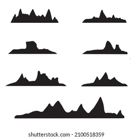 Mountains silhouettes on the white background. Vector art set of outdoor design elements.