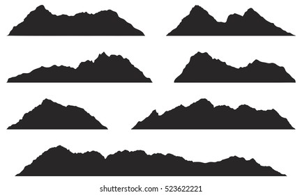 Mountains silhouettes on the white background. Vector set of outdoor design elements.