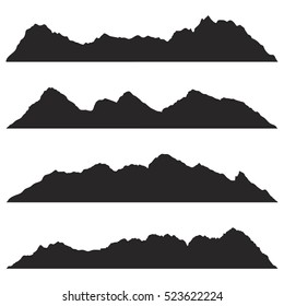 Mountains silhouettes on the white background. Vector set of outdoor design elements.