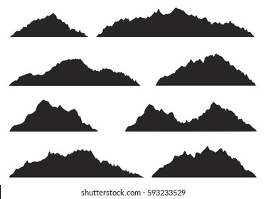 Mountains silhouettes on the white background. Vector set of outdoor design elements.