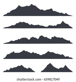 Mountains silhouettes on the white background. Vector set of outdoor design elements.