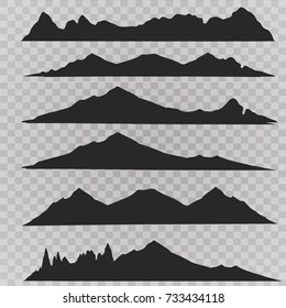 Mountains silhouettes on the white background. Vector set of outdoor design elements.