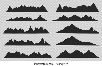 Mountains silhouettes on the white background. Vector set of outdoor design elements.