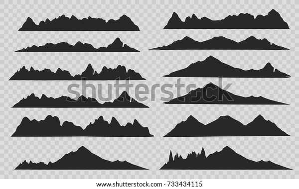 Mountains silhouettes on the white background.\
Vector set of outdoor design\
elements.