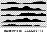 Mountains silhouettes. Panoramic silhouettes of highlands, mountains and rocky landscapes isolated on transparent background