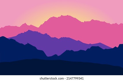 mountains silhouettes at sunrise in color