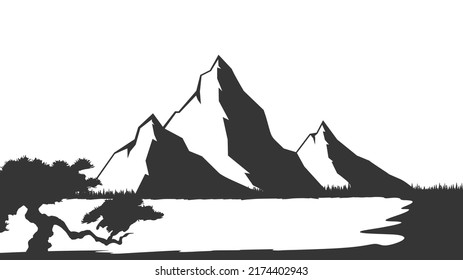 Berge Silhouetten. Gebirgsvektor, Gebirgsvektor von Outdoor-Design-Elementen, Bergkulisse, Bäume, Kiefernvektor, Bergkulisse.