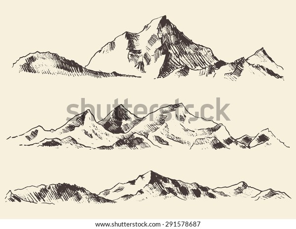 Mountains Sketch Engraving Style Hand Drawn Stock Vector (Royalty Free ...