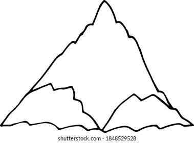 mountains sketch hand drawn doodle. single element for design card, icon, poster, vector, monochrome, minimalism. nature, travel.