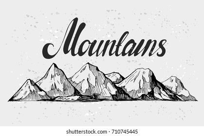 Mountains sketch. Hand drawn illustration converted to vector