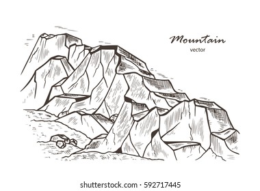 Mountains sketch. Hand drawn Rocks vector illustration