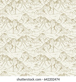 Mountains sketch Seamless pattern. Hand drawn Rocks. Mountain Landscape Background. Vector illustration 