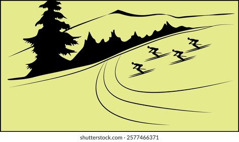 mountains, ski, training, descent, track, winter, mountains, nature, recreation, skiing, skiers, vector, advertising, tourism, sport, pleasure, hobby, poster, leaflet, illustration, abstraction.eps