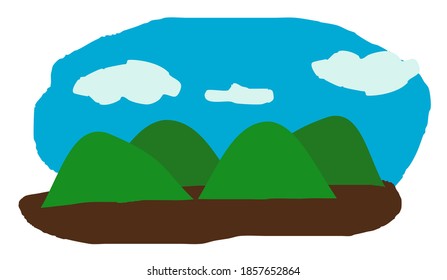 Mountains, sky and clouds, simple nature drawings, used for general graphic design.