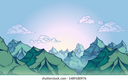 Mountains and sky. Vector illustration. Graphics.