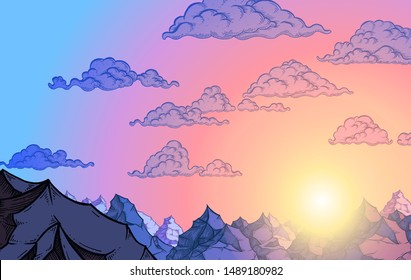 Mountains and sky. Vector illustration. Graphics.