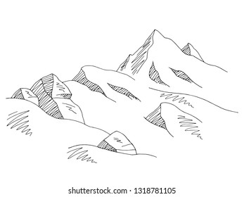 Mountains snow graphic landscape sketch illustration vector