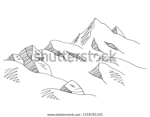 Mountains Snow Graphic Landscape Sketch Illustration Stock Vector ...