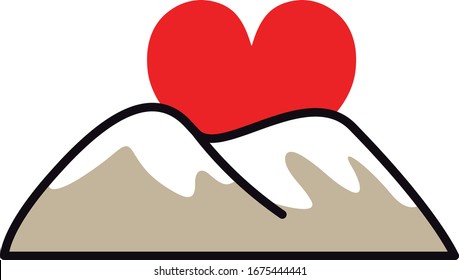 Mountains with snow and heart at sunset