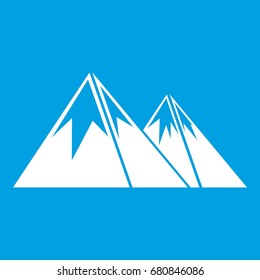 Mountains with snow icon white isolated on blue background vector illustration