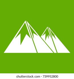 Mountains with snow icon white isolated on green background. Vector illustration