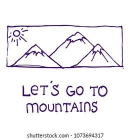Mountains with snow peaks hand drawn icon doodle ink sketch vector illustration on white background