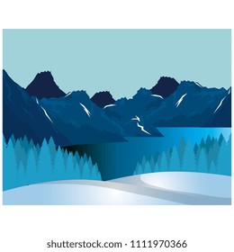mountains with snow and river scene