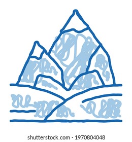 Mountains with Snow sketch icon vector. Hand drawn blue doodle line art Mountains with Snow sign. isolated symbol illustration