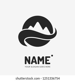 The mountains and snow track. Vector logo design. Business concept icon.