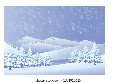 Mountains with snow trees. Vector Illustration