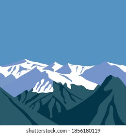 Montañas, picos nevados, imagen vectorial.Clipart, elemento de diseño.