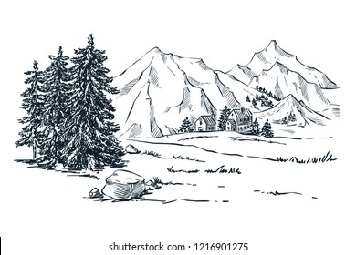 Mountains Spruce Pine Trees Landscape Vector Stock Vector (Royalty Free ...