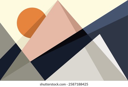Mountains With Sun Abstract flat color illustration. Abstract simple landscape. Colorful multiply hills Design