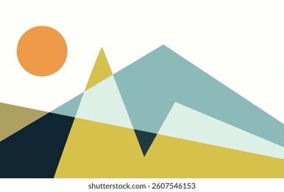 Mountains With Sun Abstract flat color illustration. Abstract simple landscape. Mountain Poster