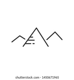 mountains and sun flat linear icon in black and white colors. Line vector icon for websites and mobile minimalistic flat design.