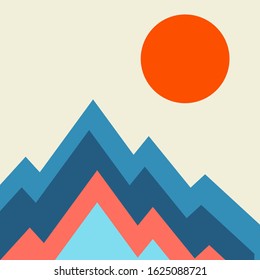Mountains and Sun with Geometric Illustrations
