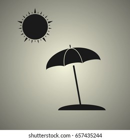 mountains with sun icon, black and white style, flat design