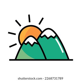 mountains and sun icon isolated