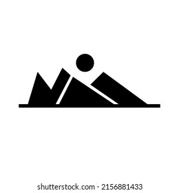 Mountains and sun icon. Vector illustration, tourist symbol. Hill abstract sign